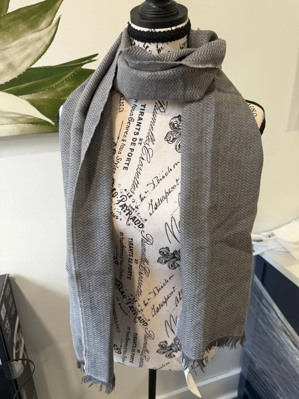 Valentino Gray Herringbone Men's Scarf